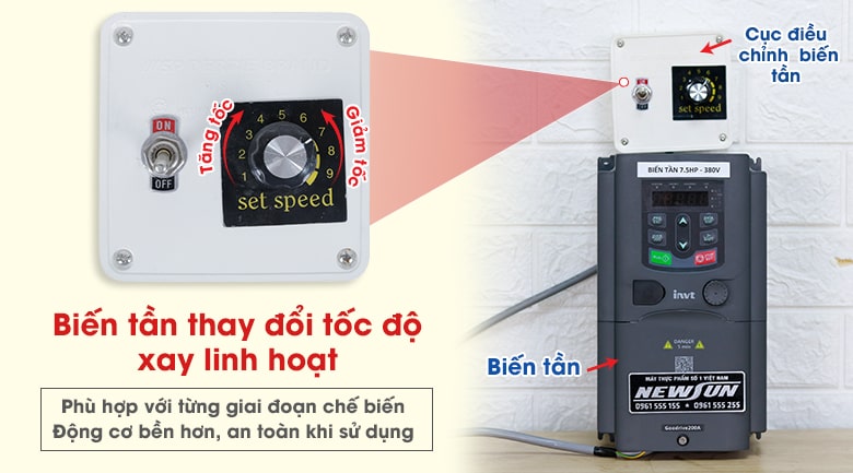 Máy xay giò chả công nghiệp NEWSUN trang bị biến tần INVT Đức