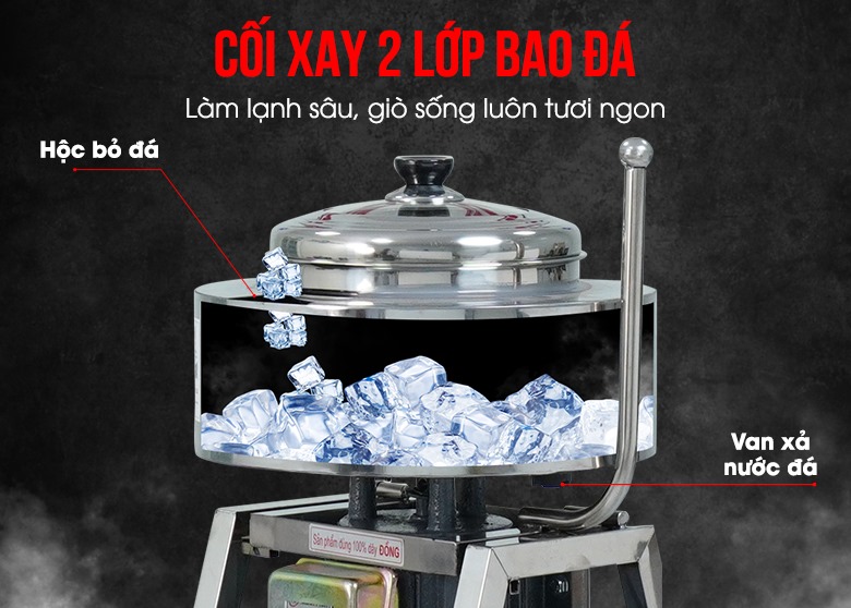 Cối xay 2 lớp có khoang đá lạnh giúp hạn chế chín giò