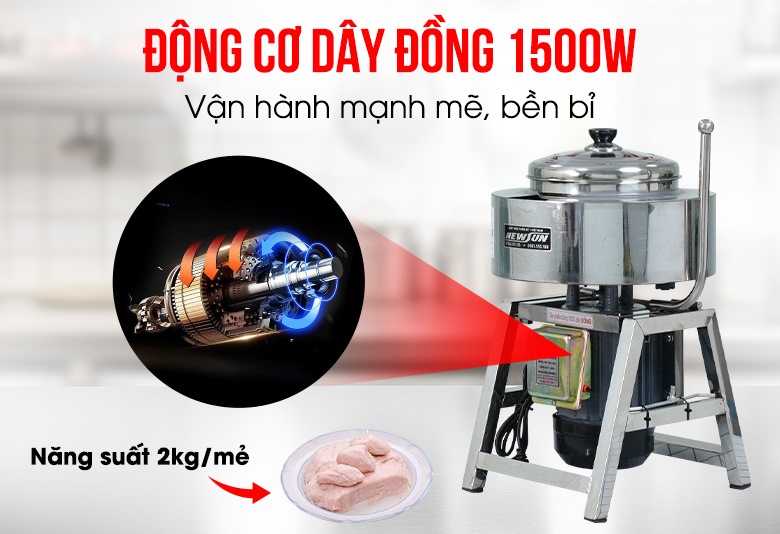 Động cơ được cải tiến với công suất lên đến 1500W, xay thịt nhanh và khỏe