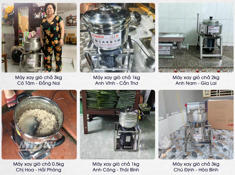 Khách hàng trải nghiệm sử dụng máy xay giò chả mini 2kg