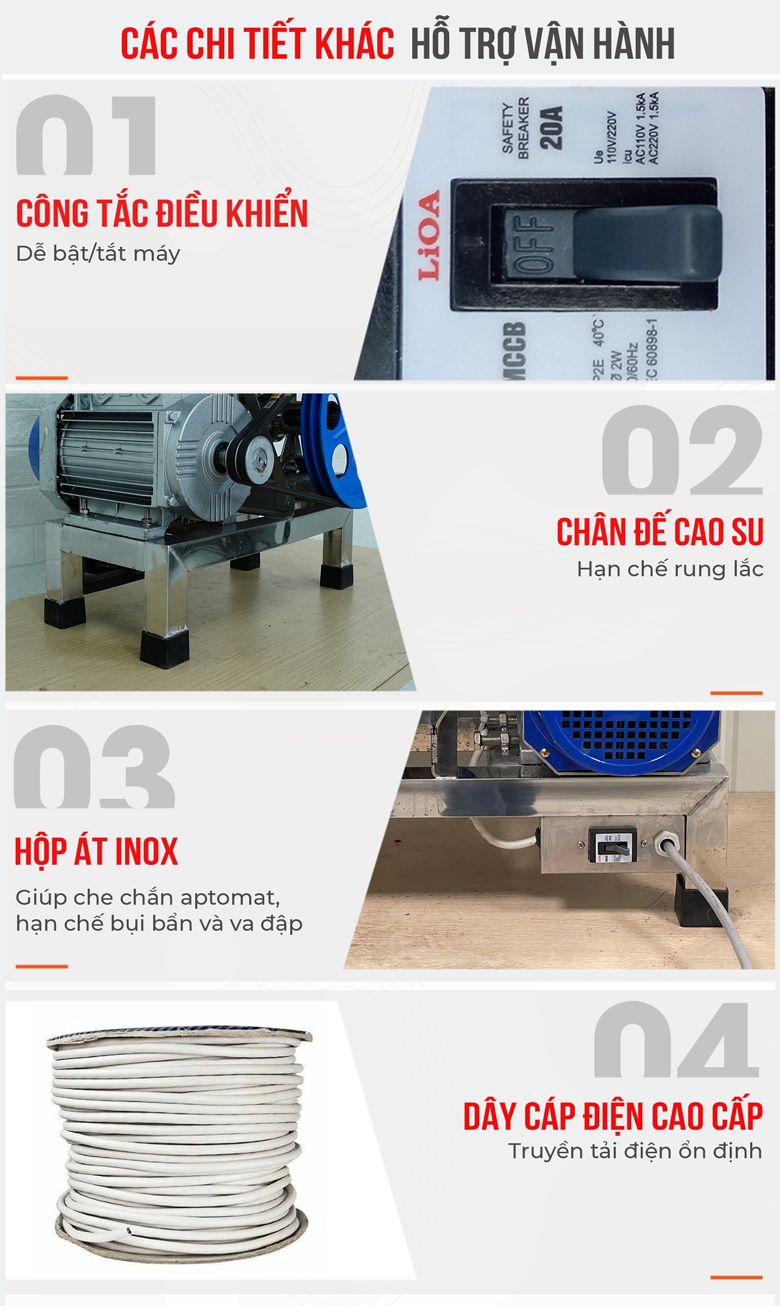 Máy xay đùn thịt Việt Nam MXĐTVN-32N 3kW chính hãng Một số chi tiết khác giúp quá trình vận hành của máy bền bỉ hơn