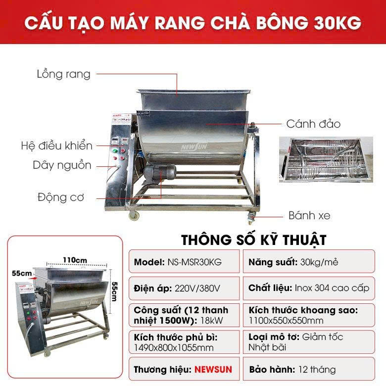 Cấu tạo và các thông số cụ thể của máy sao chà bông 30kg Cấu tạo và các thông số cụ thể của máy sao chà bông 30kg