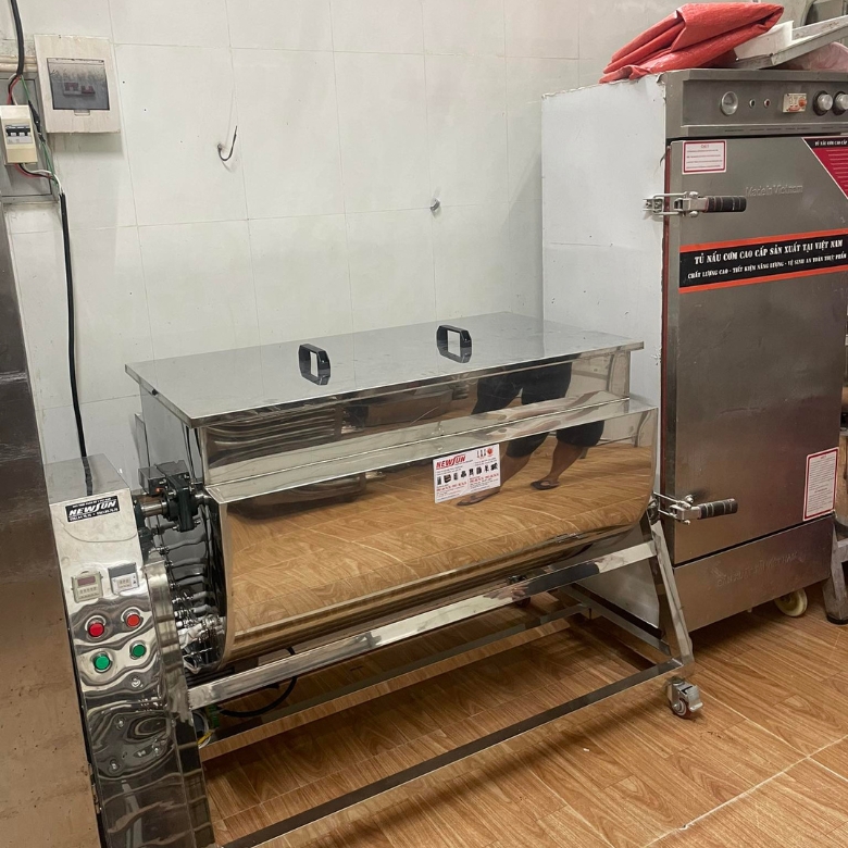 Bộ máy sao ruốc 30kg và tủ hấp 24 khay cho các xưởng sản xuất chà bông quy mô lớn