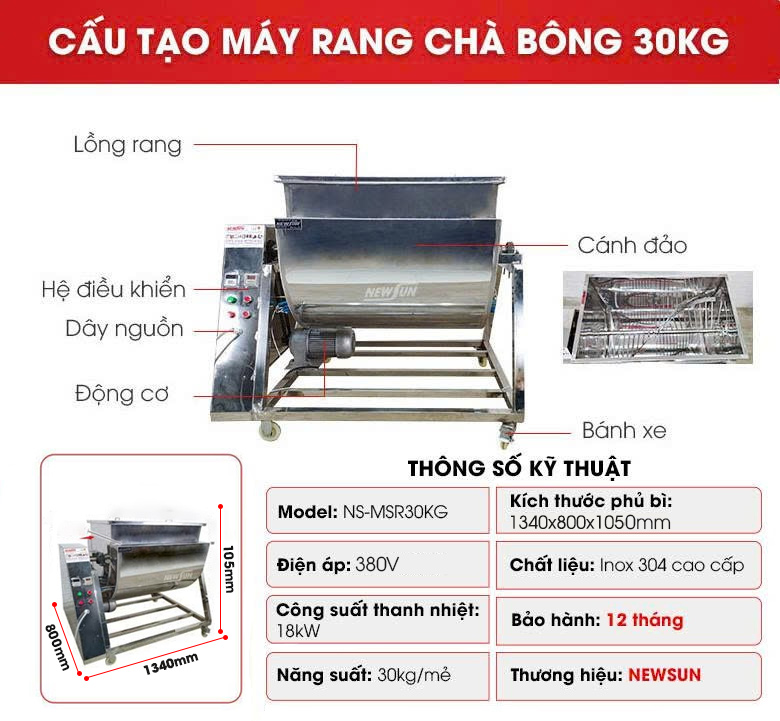 Cấu tạo và các thông số cụ thể của máy sao chà bông 30kg Cấu tạo và các thông số cụ thể của máy sao chà bông 30kg