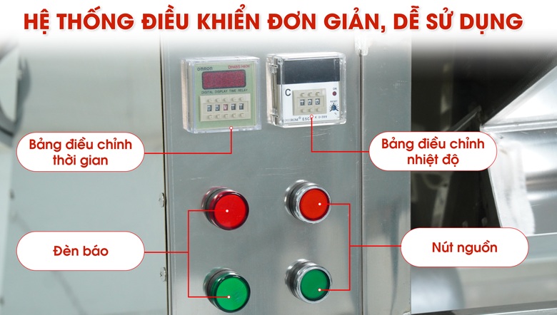 Bảng điều khiển của máy rang chà bông 50kg được thiết kế tối ưu