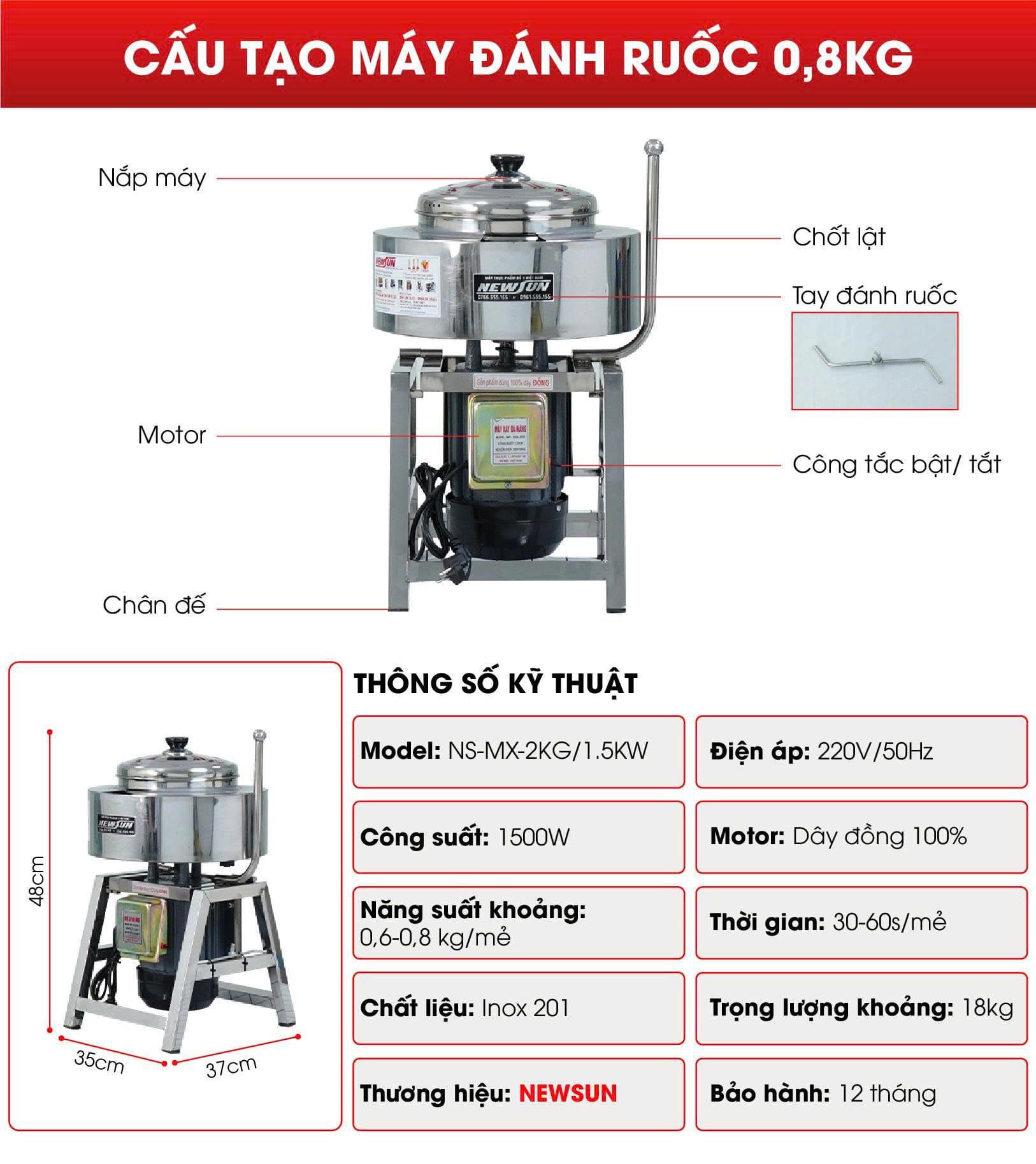 Máy xay chà bông 0,8kg Cấu tạo máy đánh chà bông 0,8kg