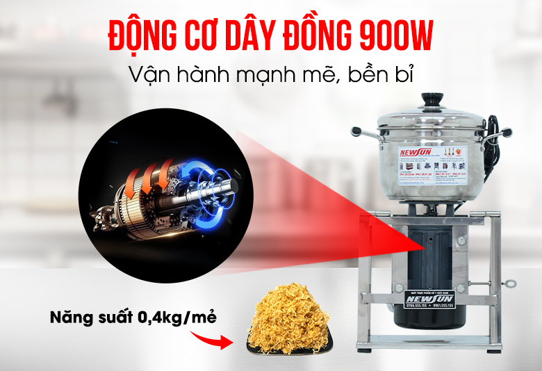 Máy đánh ruốc 0,4kg Động cơ dây đồng công suất 900W hoạt động mạnh mẽ, bền bỉ