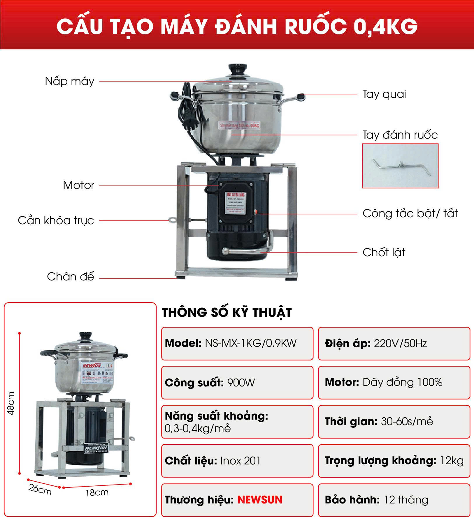 Máy đánh ruốc 0,4kg Cấu tạo máy đánh ruốc 0,4kg
