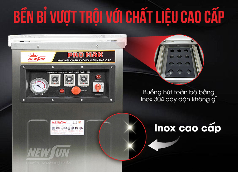 Máy đóng gói và hút chân không ruốc Chất liệu inox cao cấp, bền bỉ