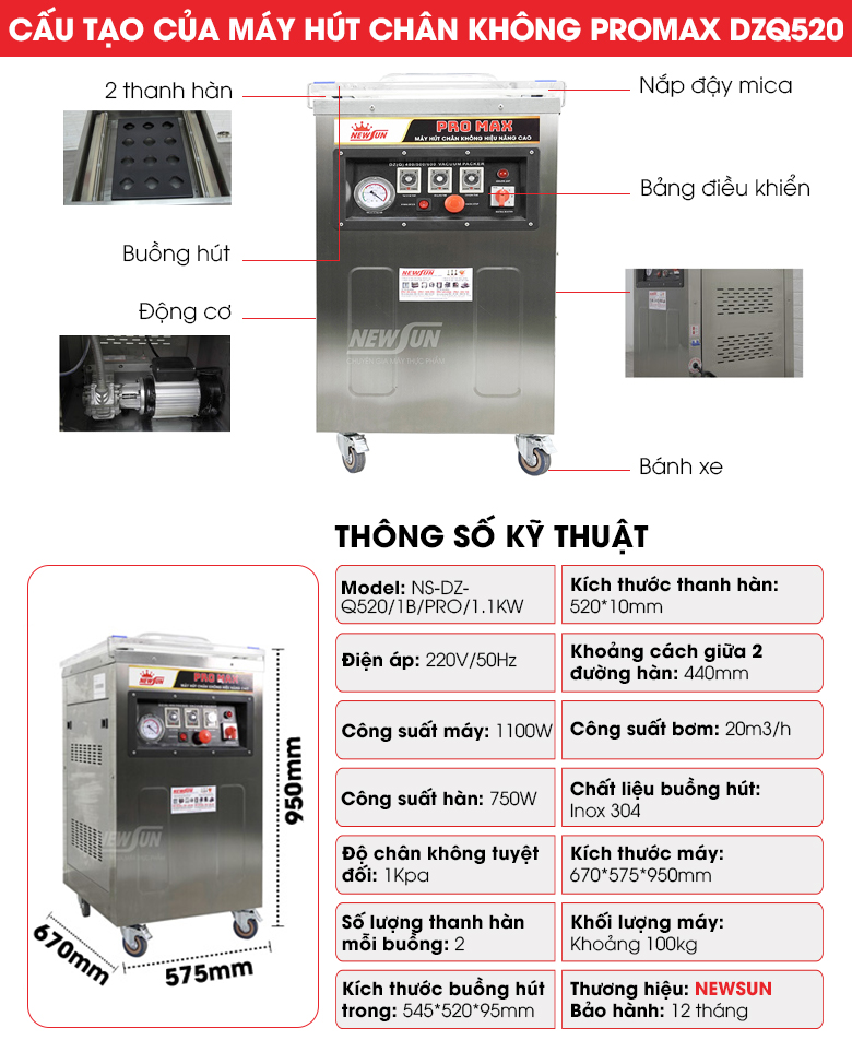 Máy đóng gói và hút chân không ruốc Cấu tạo máy đóng gói và hút chân không ruốc
