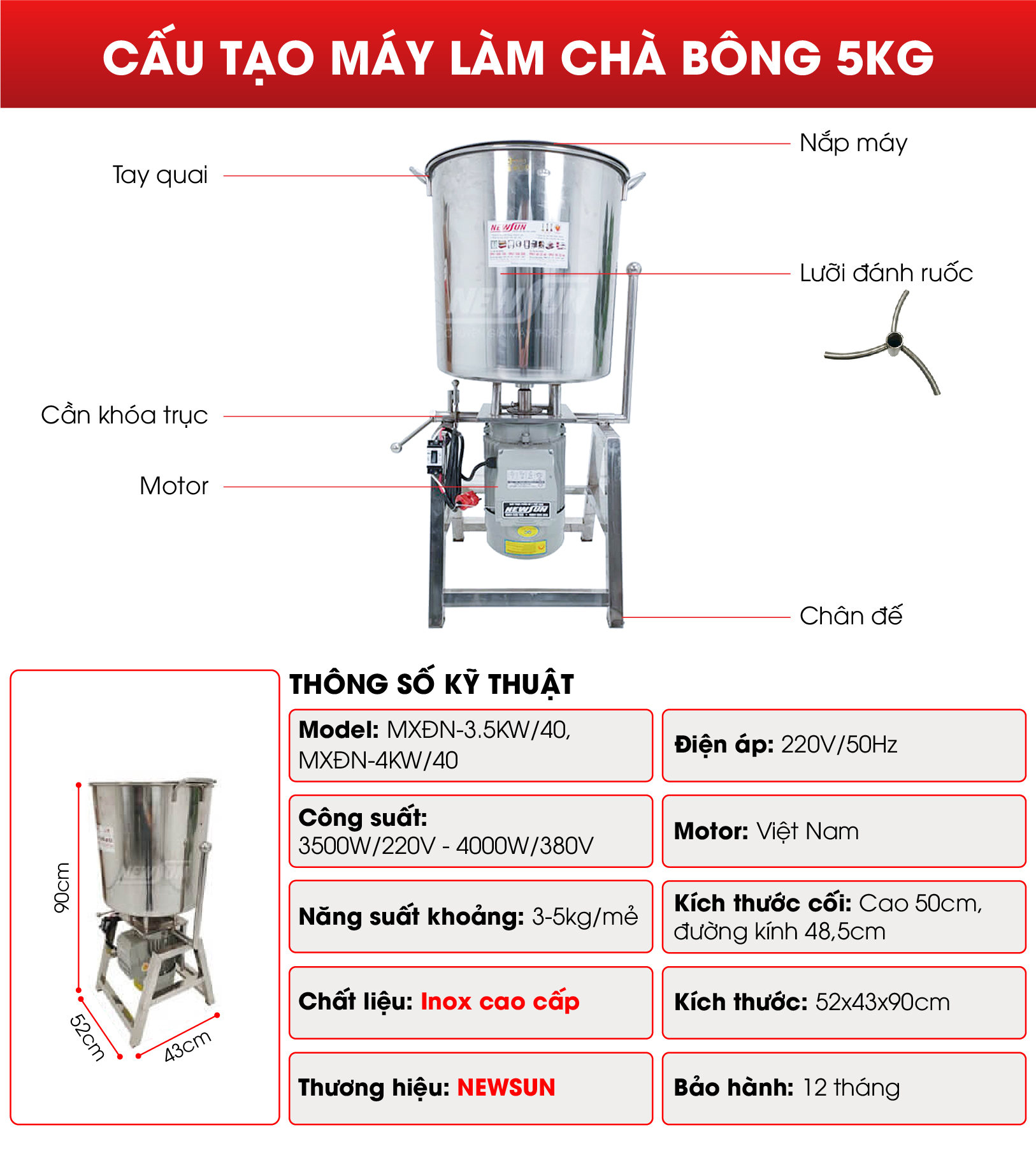 Cấu tạo của máy làm chà bông 5kg Cấu tạo của máy làm chà bông 5kg
