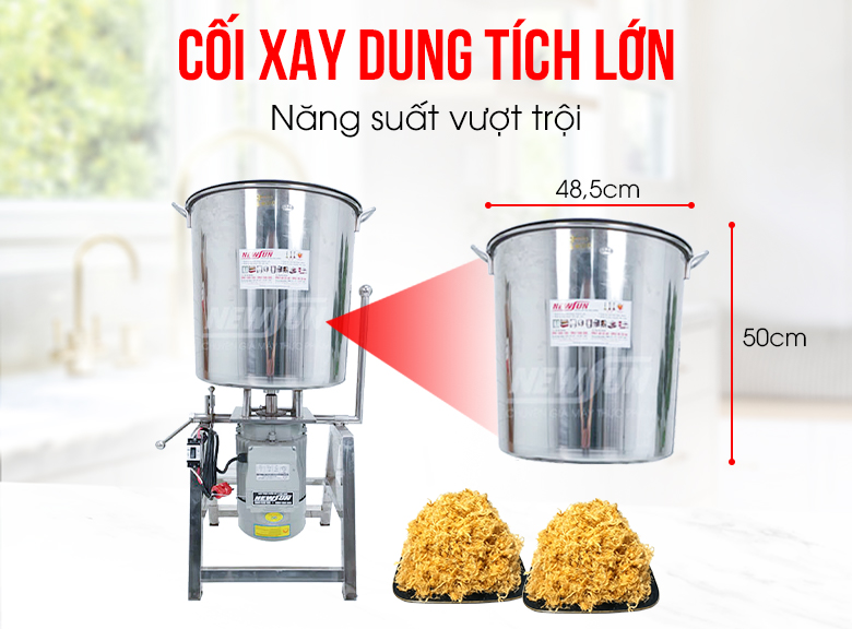 Cối xay dung tích lớn giúp xay được nhiều ruốc Cối xay dung tích lớn giúp xay được nhiều ruốc