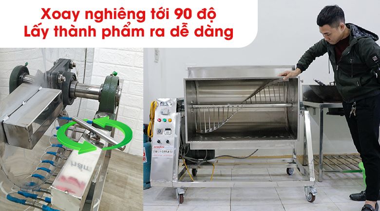 Lồng rang được thiết kế tối ưu giúp tăng năng suất, dễ lấy thành phẩm Lồng rang được thiết kế tối ưu giúp tăng năng suất, dễ lấy thành phẩm