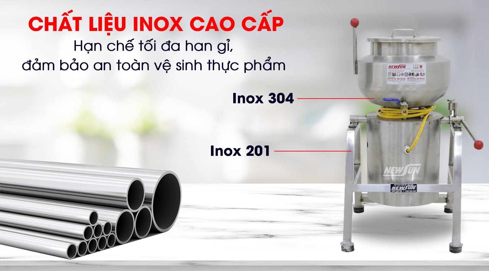 Chất liệu inox cao cấp, chống han gỉ Chất liệu inox cao cấp, chống han gỉ