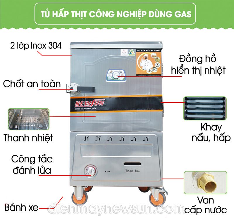 Tủ hấp thịt làm chà bông Tủ hấp thịt bằng gas