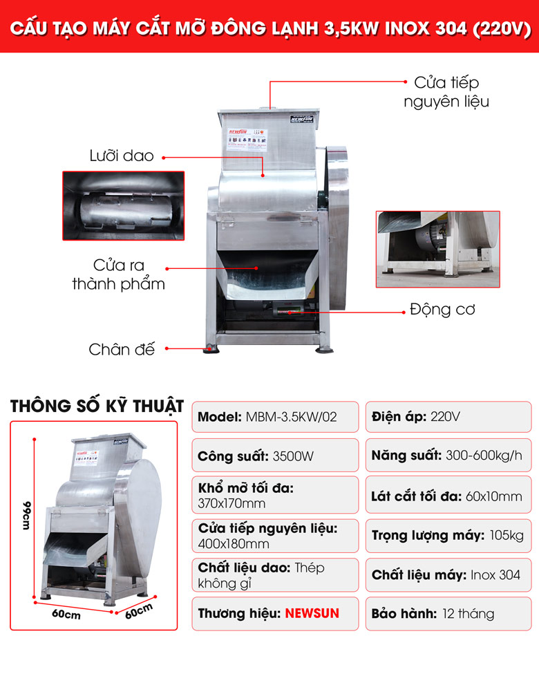 Cấu tạo chi tiết của máy chặt thịt đông lạnh 3.5kW