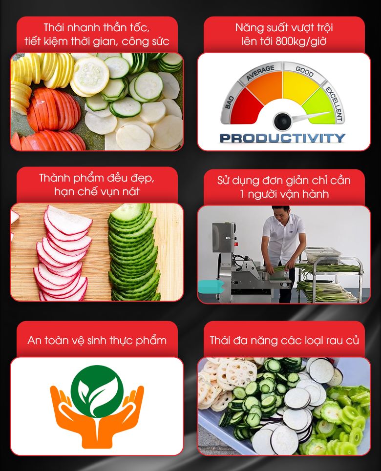 Sử dụng máy cắt thái rau củ công nghiệp Mg-805 có rất nhiều tiện ích Sử dụng máy cắt thái rau củ công nghiệp Mg-805 có rất nhiều tiện ích