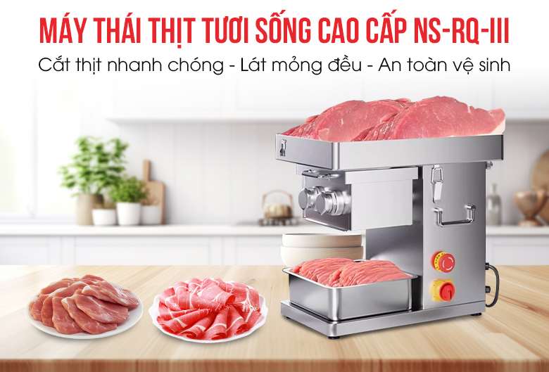 Máy thái thịt tươi sống RQ-III (dao kép) Máy thái thịt tươi sống RQ-III dao kép dùng trong bếp ăn chuyên nghiệp