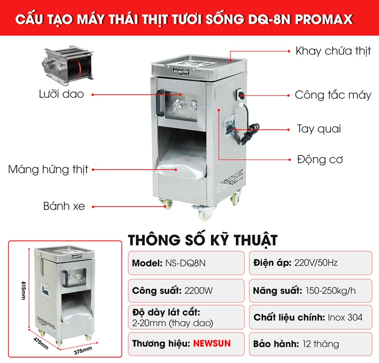 Cấu tạo máy thái thịt tươi sống DQ-8N