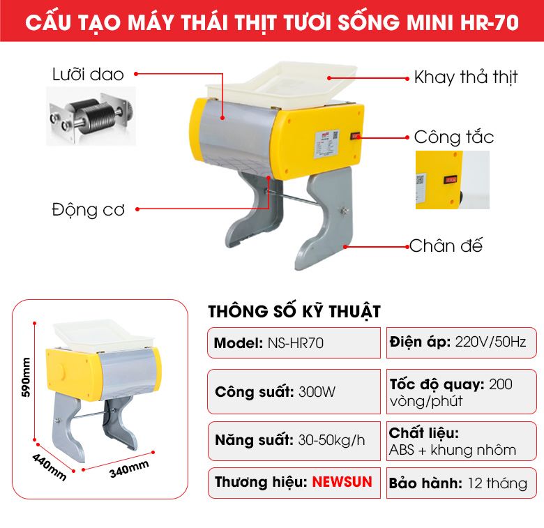 Cấu tạo các bộ phận của máy thái thịt tươi sống mini HR-70