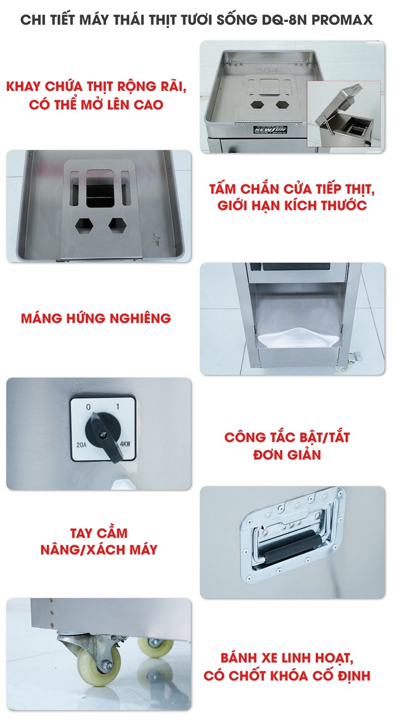 Chi tiết thiết kế máy thái thịt tươi sống DQ-8N