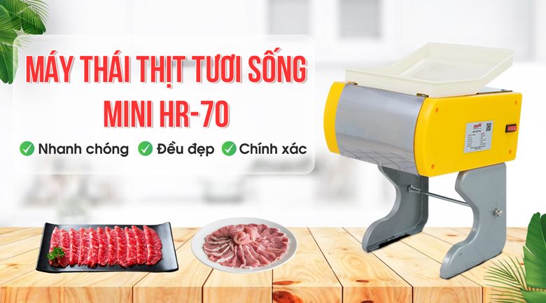 Máy thái thịt tươi sống mini HR-70 thiết kế nhỏ gọn dùng trong quán ăn và gia đình