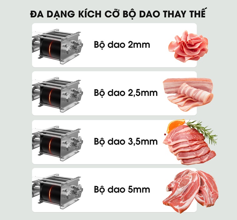 Các bộ lưỡi dao có thể thay thế từ 2mm đến 5mm của máy DQ90