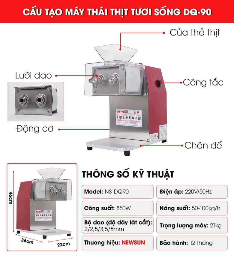 Cấu tạo máy thái thịt tươi sống DQ90