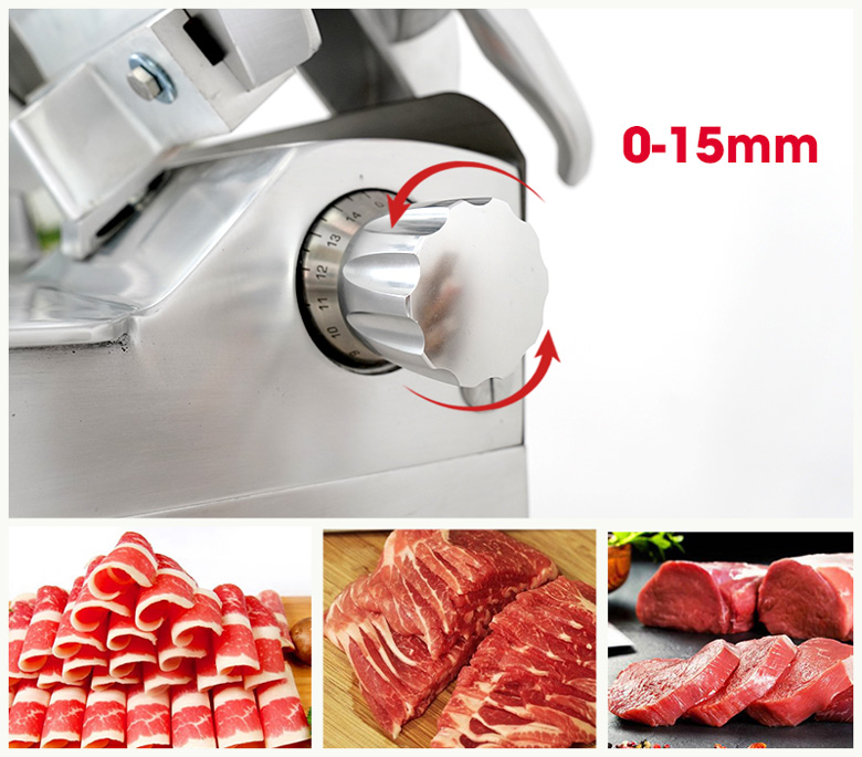 Máy thái thịt se lạnh SL300BN (bản cao cấp) Núm vặn cho phép điều chỉnh độ dày lát thịt linh hoạt từ 0 đến 15mm