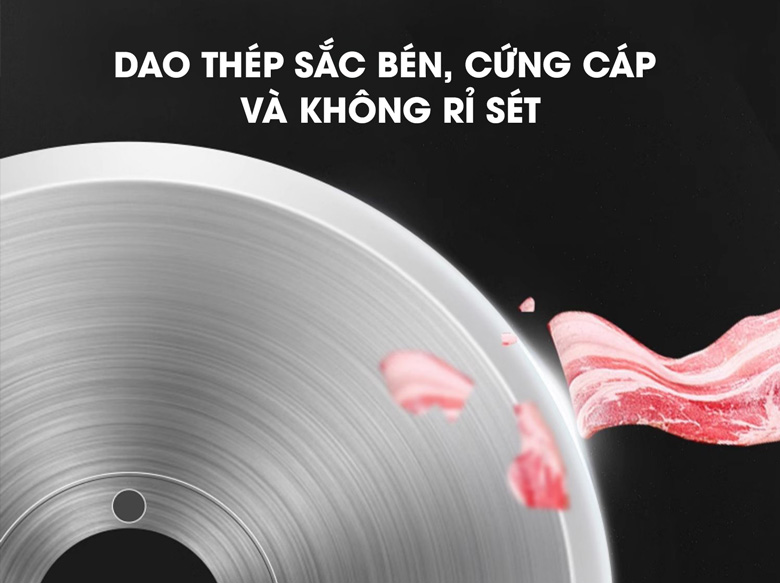 Máy thái thịt se lạnh tự động QH-300AS Lưỡi dao thép nhập khẩu từ Đức cứng cáp, sắc bén