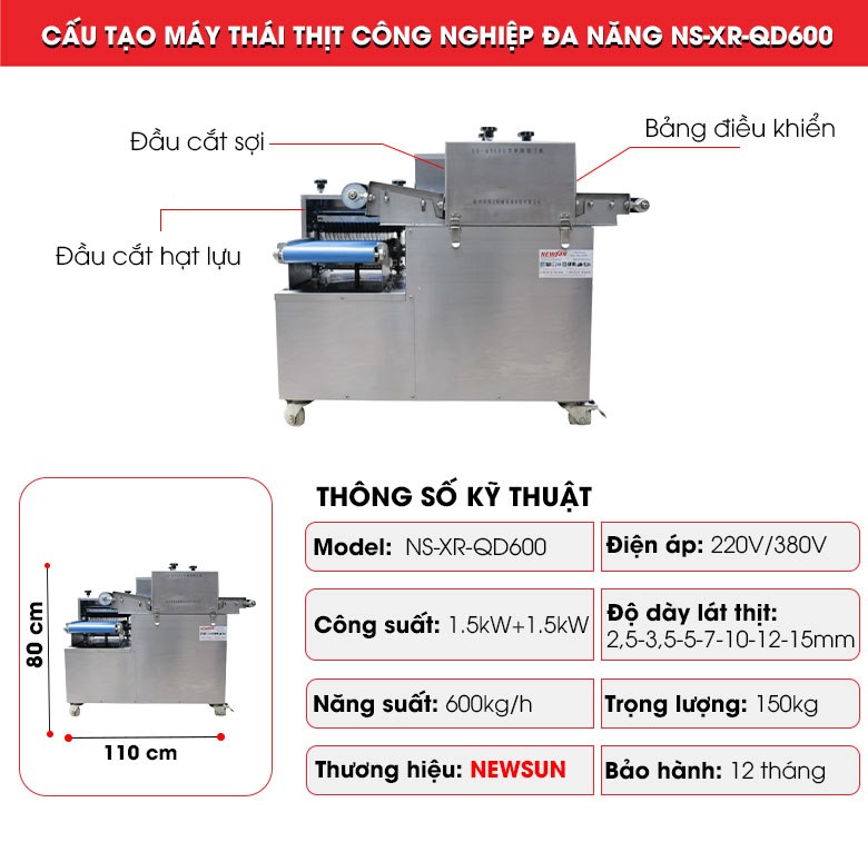 Máy thái thịt công nghiệp NS-XR-QD600 Cấu tạo chi tiết của máy NS-XR-QD600