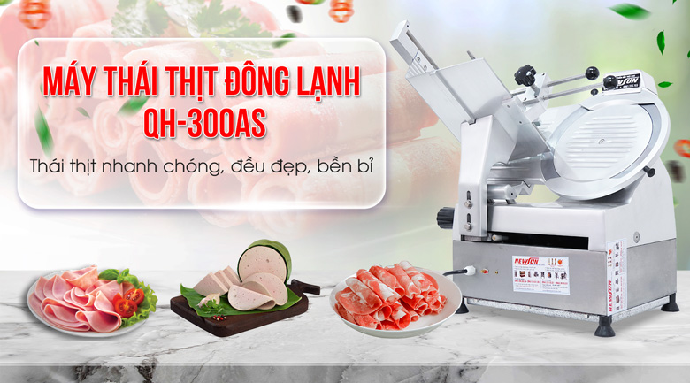 Máy thái thịt se lạnh tự động QH-300AS Máy thái thịt se lạnh tự động QH-300AS thái thịt đều, đẹp